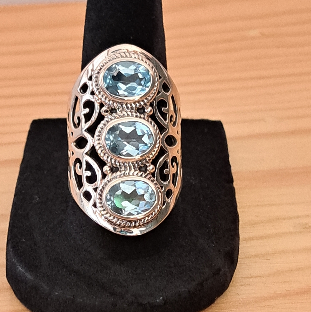 Triple Blue Topaz set in Sterling Silver Ring